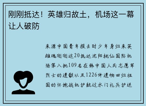 刚刚抵达！英雄归故土，机场这一幕让人破防