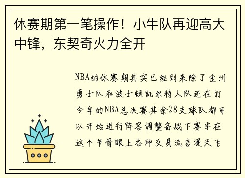 休赛期第一笔操作！小牛队再迎高大中锋，东契奇火力全开